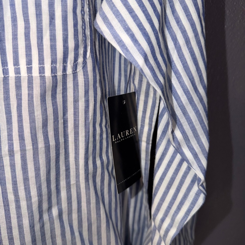 Lauren Ralph Lauren Black Label Stripe Button Down Shirt Womens Sz L 100% Cotton - Picture 3 of 7